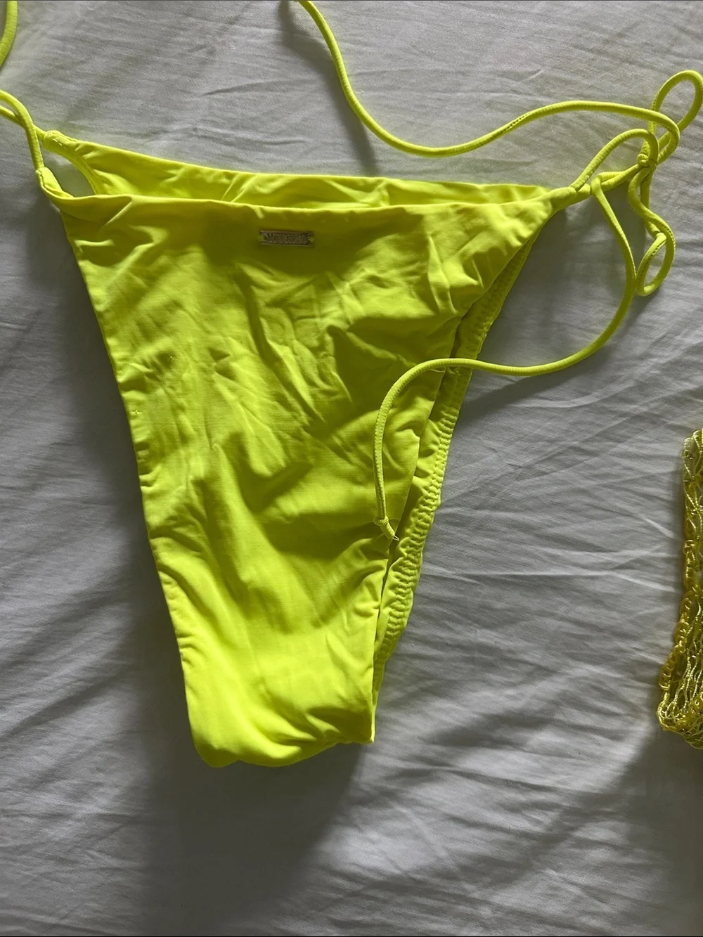 Meshki Swim - Neon Yellow String Bikini Set with Mesh Cover-Up